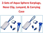 2-PACK Aqua Sphere Soft Silicone Earplugs, Nose Clip, Lanyard, Carrying Case. Fixed Price $19.95.