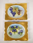 2 Porcelain Hanging Plate Signed F. Hollis Plum Grapes Gold Trim Vintage 4X4.75. Fixed Price $19.99.