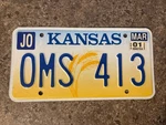2001 Kansas License Plate # Oms 413. Fixed Price $14.99.