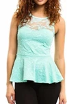 Aqua Lace Yoke Sweetheart Floral Raised Texture Sleeveless Peplum Tank Blouse. Fixed Price $16.09.
