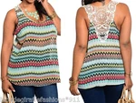 Aqua Mint Multi Crochet Yoke Sleeveless Racerback Tank Blouse Plus Top. Fixed Price $17.49.