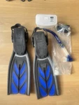 Tusa SF-22 Open Heel Scuba Diving Fins Set W/ Snorkel And Mask Black/blue M/ml. Fixed Price $35.00.