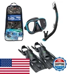Tusa Sport Adult Powerview Mask Dry Snorkel And Fins Travel Set Medium. Fixed Price $142.07.