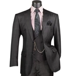 Vinci Men's Black Sharkskin Glen Plaid 3PC Classic Fit Suit W/ Flex Waist - New. Fixed Price $140.25.