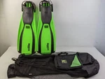 Akona Adventure Gear Black Scuba Bag W/ Aquaflex Genesis Swim Fins Size Xl. Fixed Price $79.99.