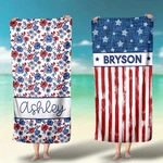 Personalized Fourth Of July Beach Towels Kids Red White Blue Pool Party Fun. Fixed Price $27.99.