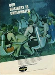 1968 Dacor Print Ad Scuba Skin Divers Holding Meetings On Table Underwater. Fixed Price $14.99.