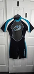 The Realm Hydro Wetsuit Spring Back Zip Women's Size 10 Black Blue Shorty. Fixed Price $20.00.
