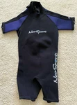 Neosport Wetsuit Youth Size Shorty Black Blue Water Ski Zip Sleeve 2MM. Fixed Price $20.00.