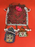 Antique Islamic Ottoman Tibetan Turkoman 3 Bag Purse Coral Turquoise Ruby Seeds. Fixed Price $181.26.