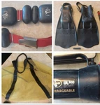 Mix Lot Scuba Diving Gear Weight Belt, Us Divers Fins Dacor Ul 900. Fixed Price $40.00.