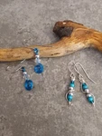 Unique 2 Pair Petite Crystal/blue Coil/turquoise/aqua/silver Wire Wrap Earrings. Fixed Price $6.25.