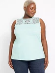 Lane Bryant Plus 18/20 Cotton Tank Tee Lace Yoke Aqua Beach Summer Nwt*. Fixed Price $19.97.